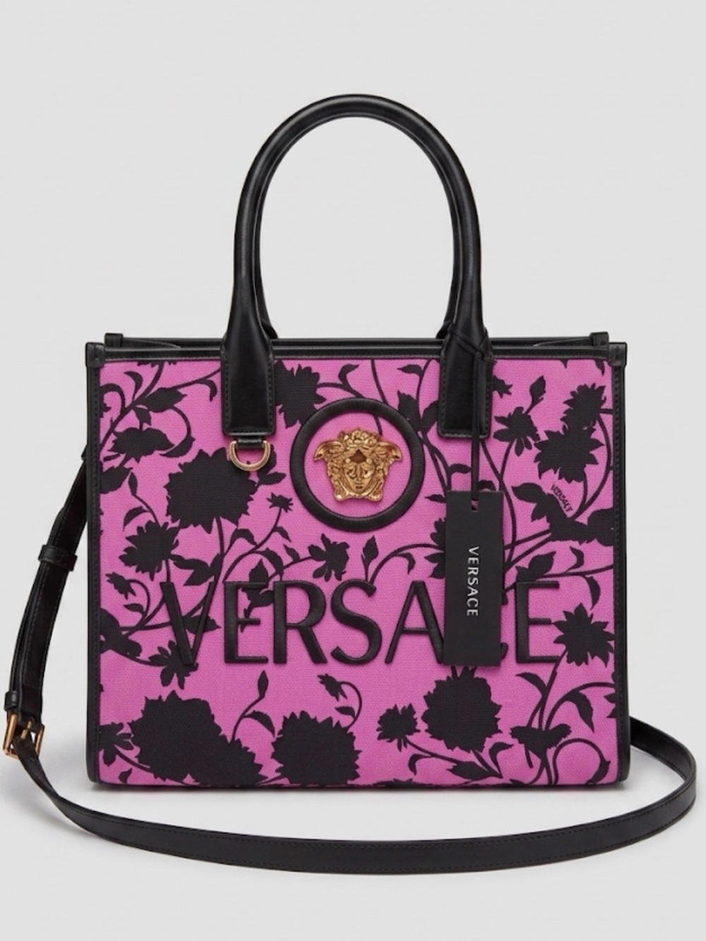 NWT VERSACE La Medusa Pink Floral Tote